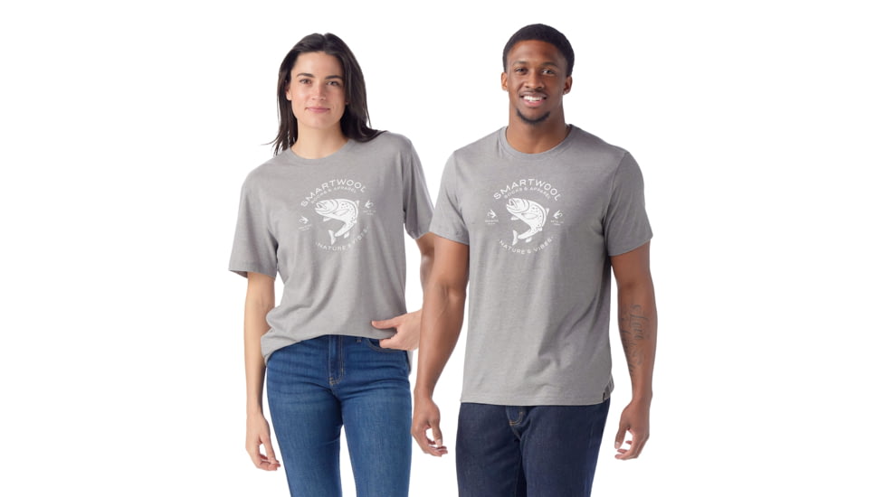 Smartwool Trout Fishing Short Sleeve Graphic Tee, Light Gray Heather, 2XL, SW0025965451XXL000