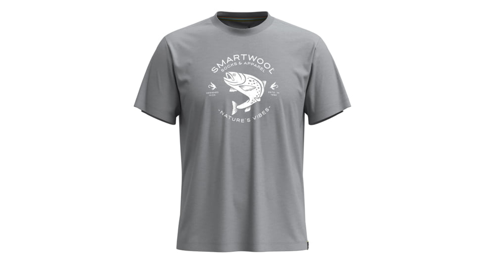 Smartwool Trout Fishing Short Sleeve Graphic Tee, Light Gray Heather, 2XL, SW0025965451XXL000