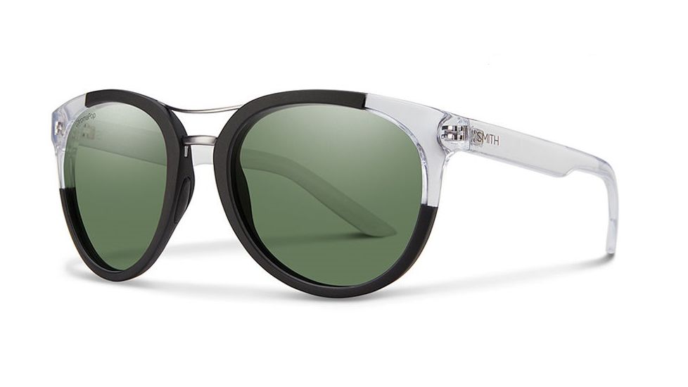 Smith Bridgetown Sunglasses, Matte Black Crystal Block Frame, Polarized Gray Green Lens, Polarized, BNCPGNMBCB