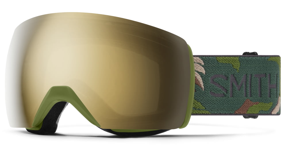Smith Skyline Xl Low Bridge Fit Googles, ChromaPop Sun Black Gold Mirror, Olive Plant Camo, M007310NH99MN