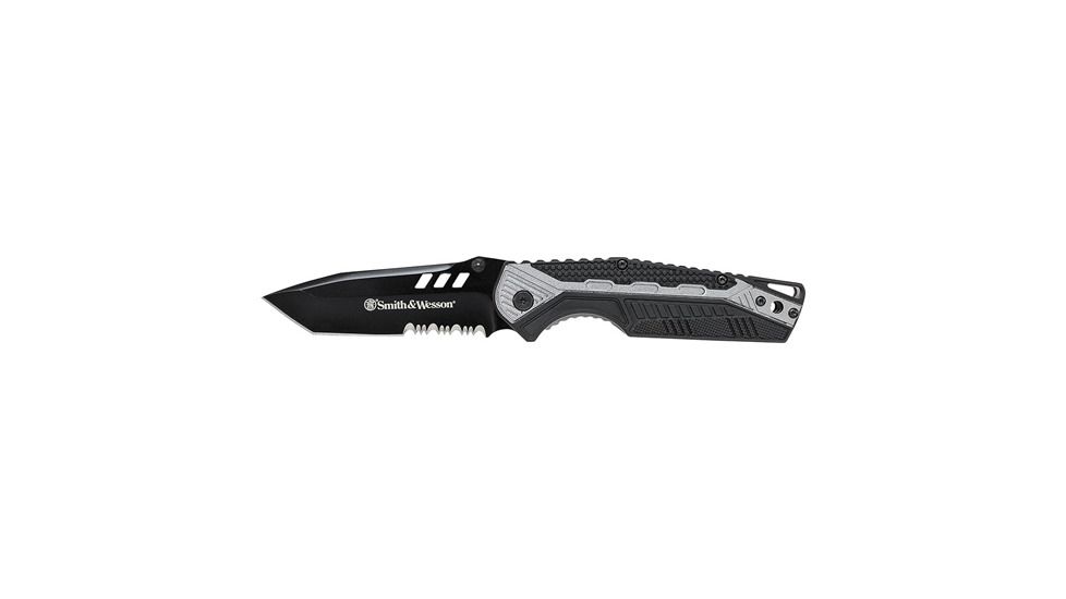Smith &amp; Wesson Liner Lock Fixed Blade Knives, 8Cr13MoV Stainless Steel, Drop Point, Black, Rubberized Aluminum, SW612SCP