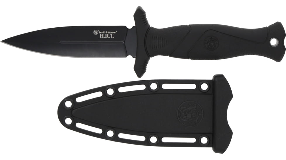 Smith &amp; Wesson HRT Fixed Blade Boot Knife, 4in, High Carbon Stainless Steel, Rubberized Handle, Black, 1182572