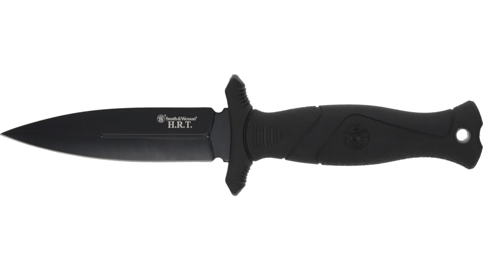 Smith &amp; Wesson HRT Fixed Blade Boot Knife, 4in, High Carbon Stainless Steel, Rubberized Handle, Black, 1182572