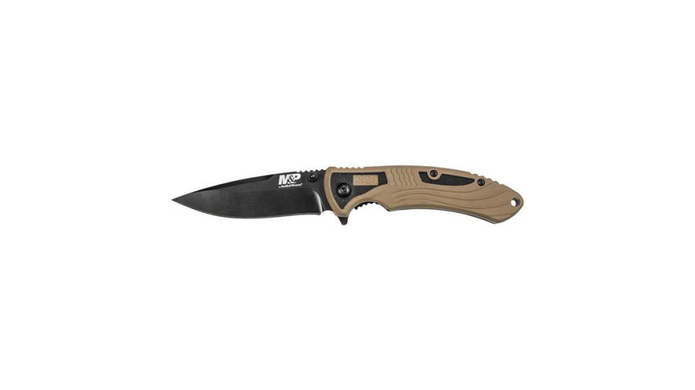 Smith &amp; Wesson M&amp;P M2.0 Ultra Glide Folding Knives, 2.75 in, 8Cr13MoV Stainless Steel, Drop Point, Black/FDE, Rubberized Aluminum, 1085903