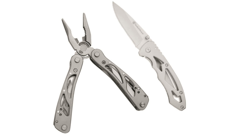 Smith &amp; Wesson SW &amp; Tool Combo Folding Knives, 2.75 in, 7CR17MOV Stainless Steel, Drop Point, Stainless, 1085961
