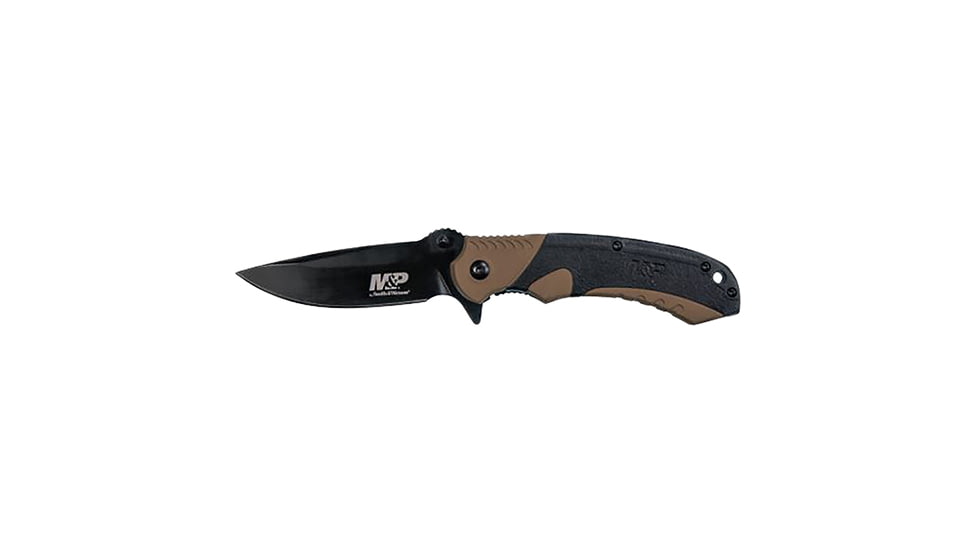 Smith &amp; Wesson Ultra Glide Folding Knives, 3.5 in, 8Cr13MoV Stainless Steel, Drop Point, Black/FDE, Aluminum and Nylon, 1085909