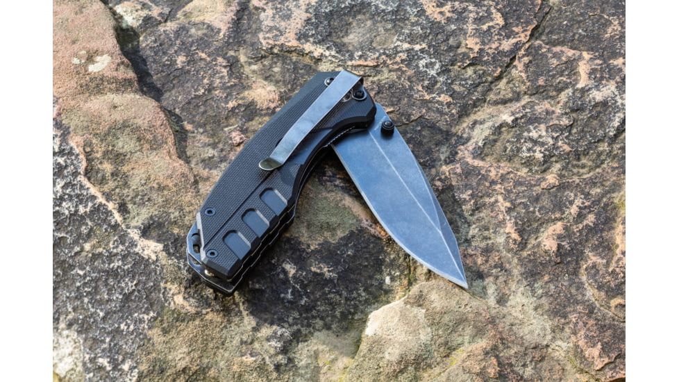 Smiths BattlePlan Folding Knife, 3.35in, 420 Stainless Steel, Black Stonewash, Drop Point Blade, G10 Handle, Black, SP-50994