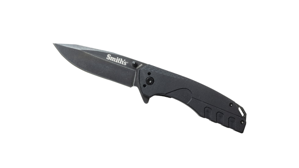 Smiths BattlePlan Folding Knife, 3.35in, 420 Stainless Steel, Black Stonewash, Drop Point Blade, G10 Handle, Black, SP-50994