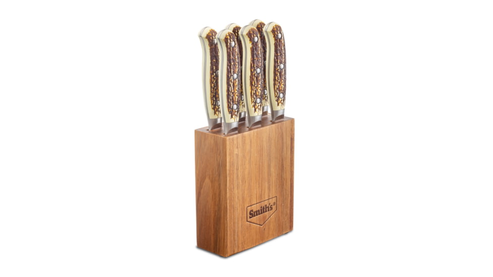 Smiths Cabin &amp; Lodge Cutlery 6-Pcs Steak Set, Hardwood Block, Stag, 51033
