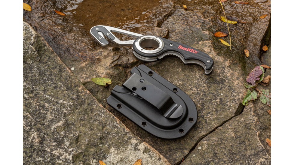 Smiths EdgeSport Folding Gut Hook/Seatbelt Cutter Knife, ABS Handle, Black, 51103
