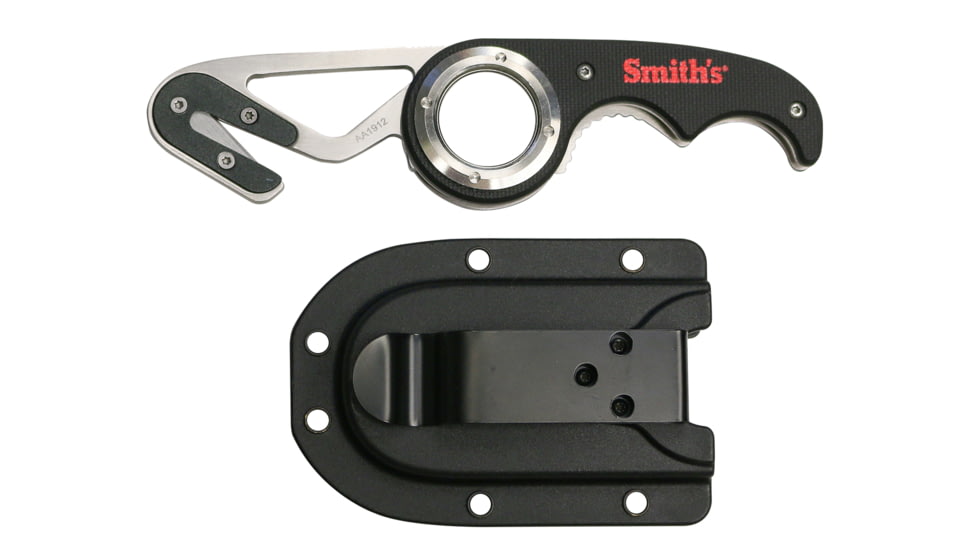 Smiths EdgeSport Folding Gut Hook/Seatbelt Cutter Knife, ABS Handle, Black, 51103