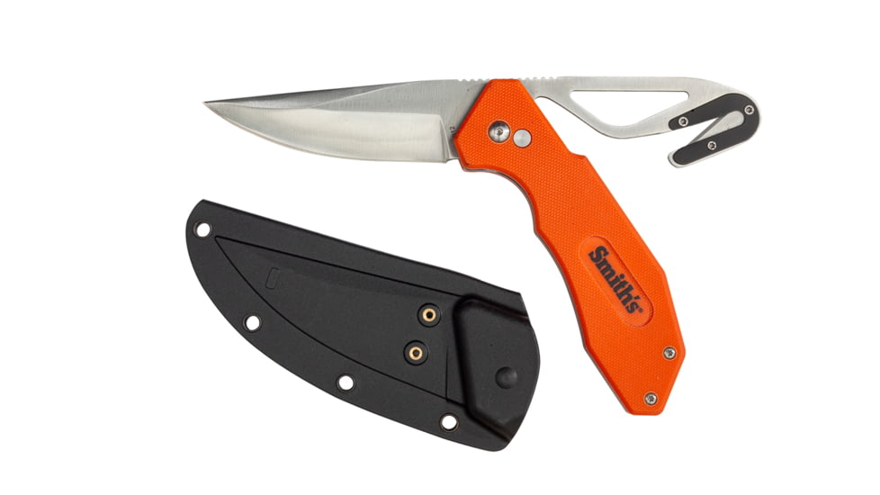 Smiths EdgeSport Folding Knife w/ Gut Hook, 3in, 400 Stainless Steel, Skinner Blade/ Gut Hook, G10 Handle, Orange, SP-51104
