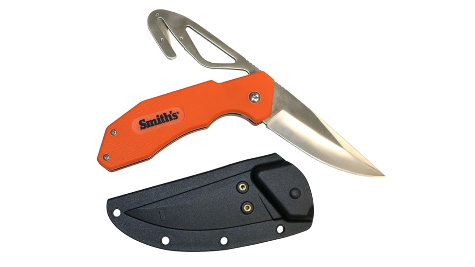 Smiths EdgeSport Folding Knife w/ Gut Hook, 3in, 400 Stainless Steel, Skinner Blade/ Gut Hook, G10 Handle, Orange, SP-51104