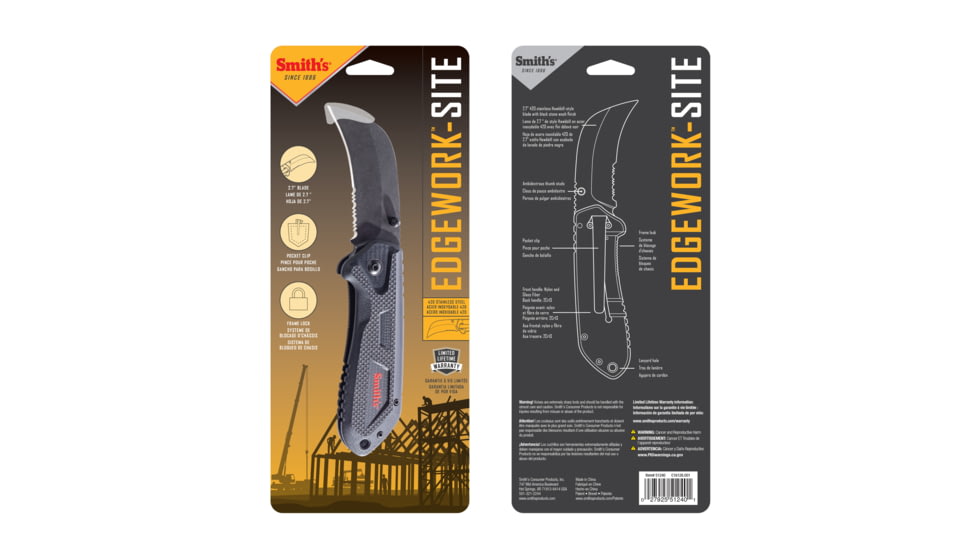 Smiths Edgework-Site Hawk Bill Foldiing Knife, 2.7 in, Frame Lock, Black, 51240