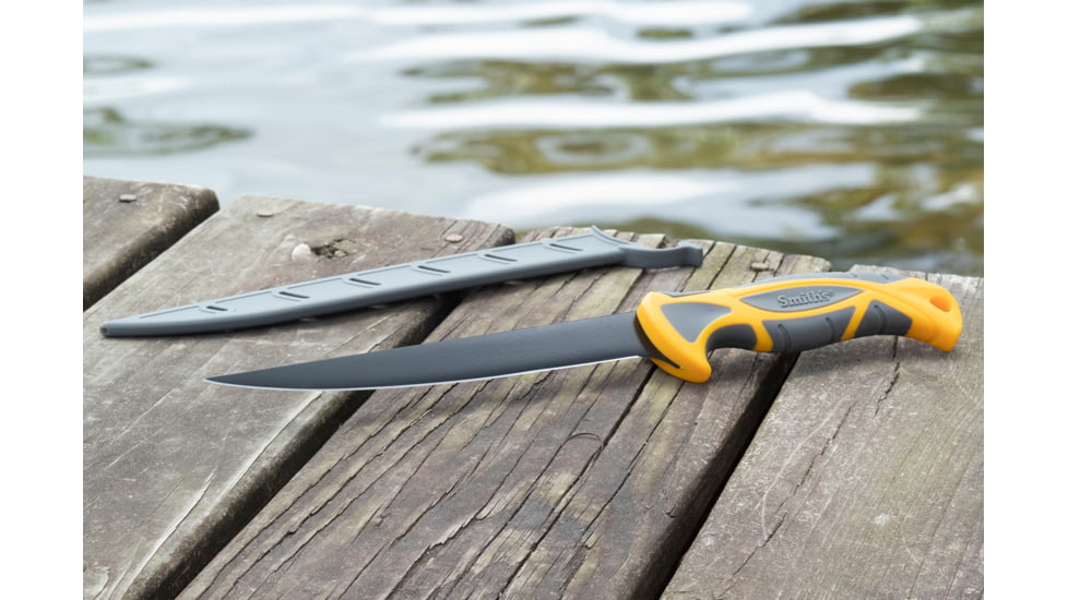 Smiths Lawaia Coated Fillet Knife, 7 in, 400 Stainless Steel, Black, Fillet Blade, TPE Handle, Orange/Gray, 51093