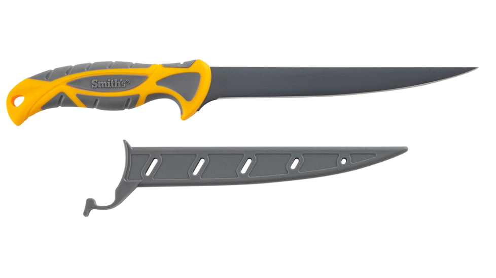 Smiths Lawaia Coated Fillet Knife, 7 in, 400 Stainless Steel, Black, Fillet Blade, TPE Handle, Orange/Gray, 51093