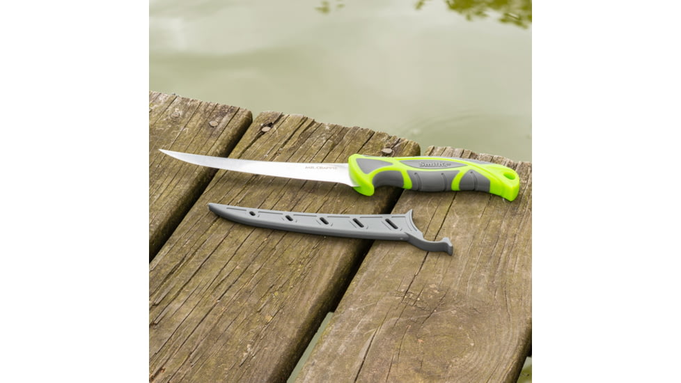 Smiths Mr. Crappie 6 in Curved Slab-Sticker Fillet Knife w/Breathable Sleeve, Green, 51208