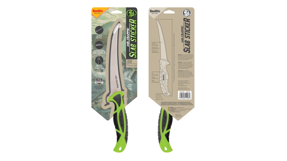 Smiths Mr. Crappie 6 in Curved Slab-Sticker Fillet Knife w/Breathable Sleeve, Green, 51208