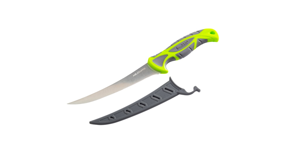 Smiths Mr. Crappie 6 in Curved Slab-Sticker Fillet Knife w/Breathable Sleeve, Green, 51208
