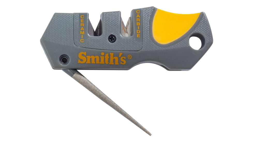 Smiths Pack Pal Folding Knife, 3.5in, Drop Point, 420 Stainless Steel, Black, Drop Point Blade, Sharpener, Gray/Orange, 51018