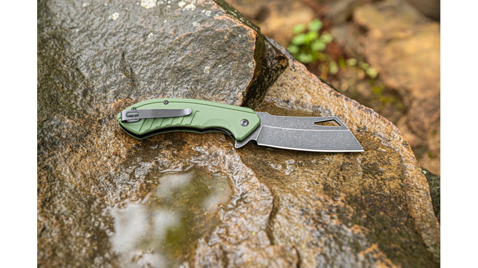 Smiths Rally Folding Knife, 3.26in, 420 Stainless Steel, Black Stonewash, Cleaver Blade, G10 Handle, OD Green, 51140