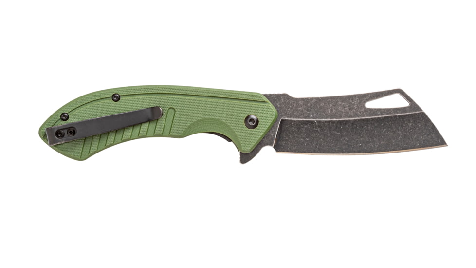 Smiths Rally Folding Knife, 3.26in, 420 Stainless Steel, Black Stonewash, Cleaver Blade, G10 Handle, OD Green, 51140