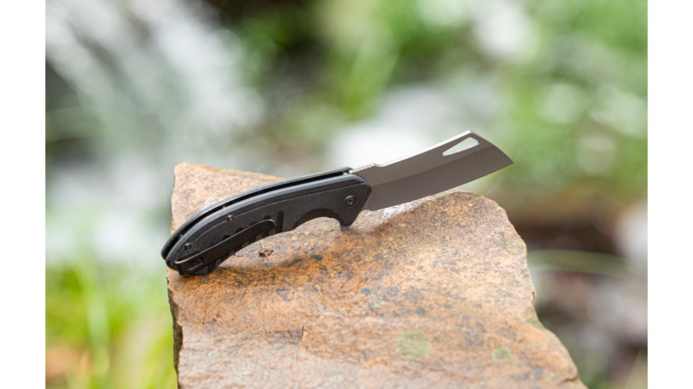 Smiths Rally Folding Knife, 3.26in, 420 Stainless Steel, Titanium, Cleaver Blade, G10 Handle, Black, 51138
