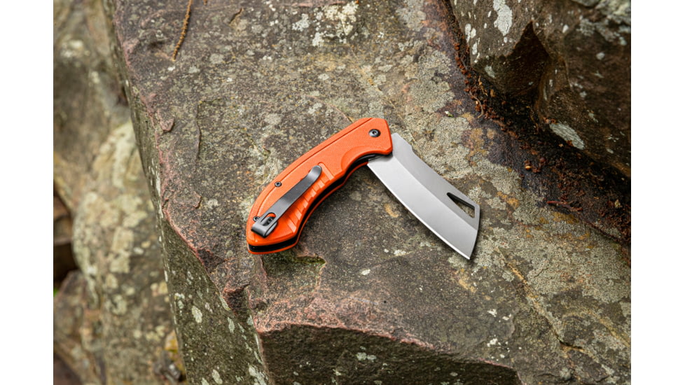 Smiths Rally Folding Knife, 3.26in, 420 Stainless Steel, Titanium, Cleaver Blade, G10 Handle, Blaze Orange, 51139