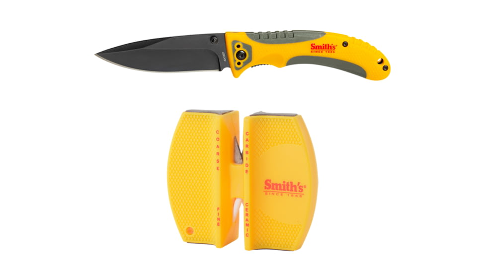 Smiths Trail Breaker Folding Knife, 3.5in, 420 Stainless Steel, Black, Drop Point Blade, 2-Step Knife Sharpener, 51015