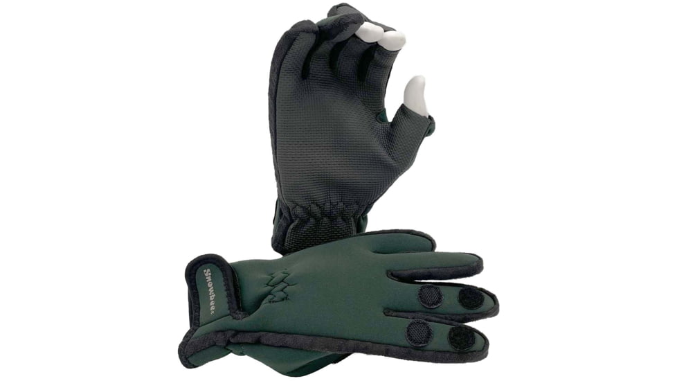 Snowbee Neoprene Gloves w/ Flip Tips, 2.5mm, Dark Green/Black, Large, 13122-L