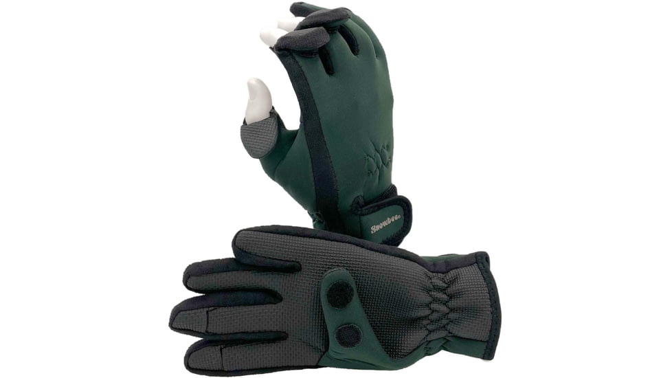 Snowbee Neoprene Gloves w/ Flip Tips, 2.5mm, Dark Green/Black, Large, 13122-L