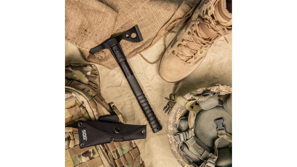 SOG Specialty Knives &amp; Tools FastHawk Tactical Tomahawk Axe, 2in, 420 Stainless Blade, Black, Glass-Reinforced Nylon Handle, Black Finish, SOG-F06TN-CP