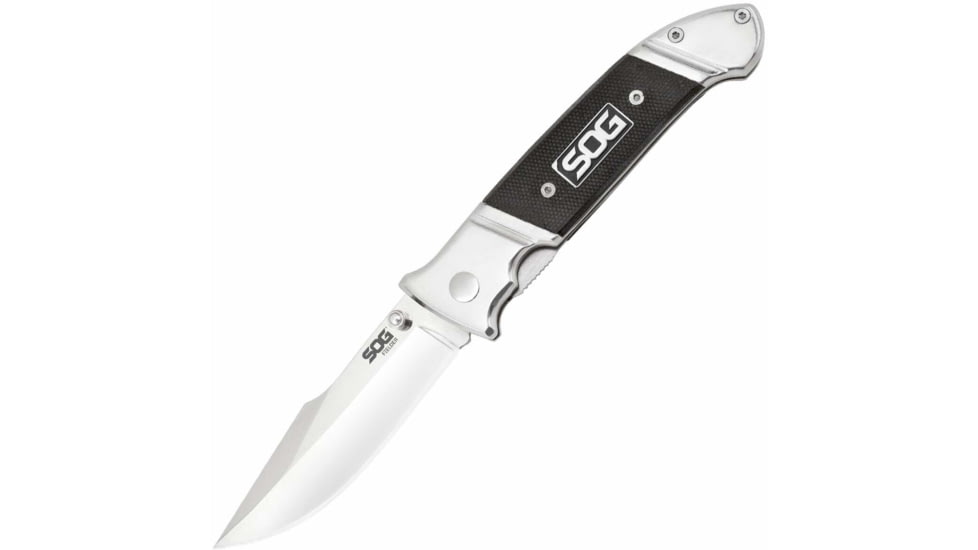 SOG Specialty Knives & Tools Fielder Folding Knife, 3.3in, 7Cr17MoV Blade, Clip Point, Black, G10 Handle, Silver, SOG-FF38-CP