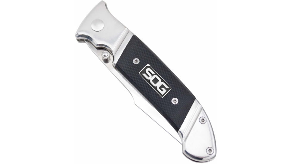SOG Specialty Knives & Tools Fielder Folding Knife, 3.3in, 7Cr17MoV Blade, Clip Point, Black, G10 Handle, Silver, SOG-FF38-CP