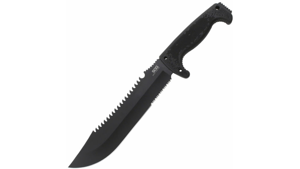 SOG Specialty Knives & Tools Jungle Primitive Folding Knife, 9.5in, 8Cr13MoV Blade, Clip Point, Black, Kraton Handle, Black, SOG-F03TN-CP
