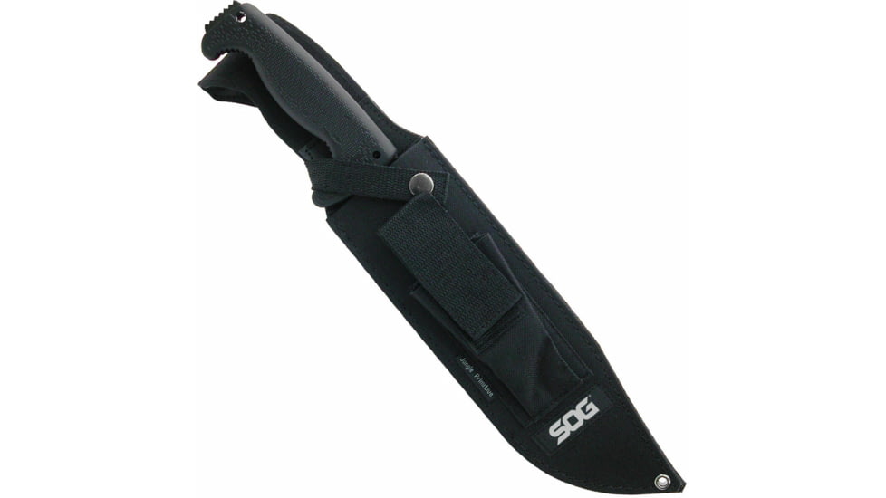 SOG Specialty Knives & Tools Jungle Primitive Folding Knife, 9.5in, 8Cr13MoV Blade, Clip Point, Black, Kraton Handle, Black, SOG-F03TN-CP