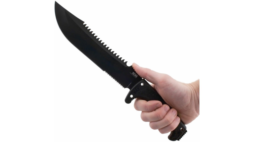 SOG Specialty Knives & Tools Jungle Primitive Folding Knife, 9.5in, 8Cr13MoV Blade, Clip Point, Black, Kraton Handle, Black, SOG-F03TN-CP