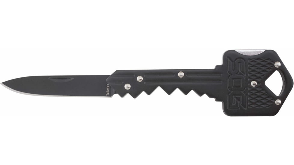 SOG Specialty Knives &amp; Tools Key Folding Knife, 1.5in, 5Cr13MoV Blade, Drop Point, Black, Stainless Steel Blade, Silver, SOG-KEY-101