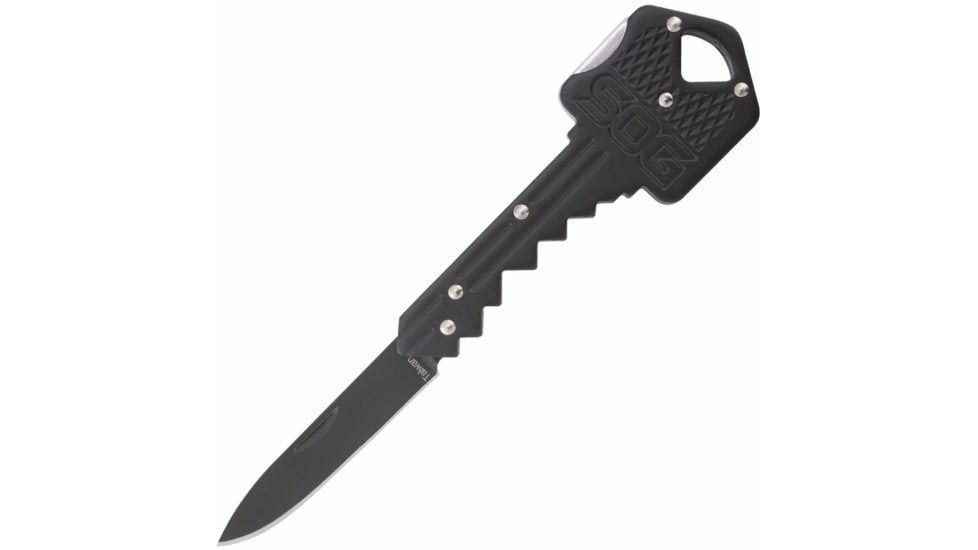 SOG Specialty Knives &amp; Tools Key Folding Knife, 1.5in, 5Cr13MoV Blade, Drop Point, Black, Stainless Steel Blade, Silver, SOG-KEY-101