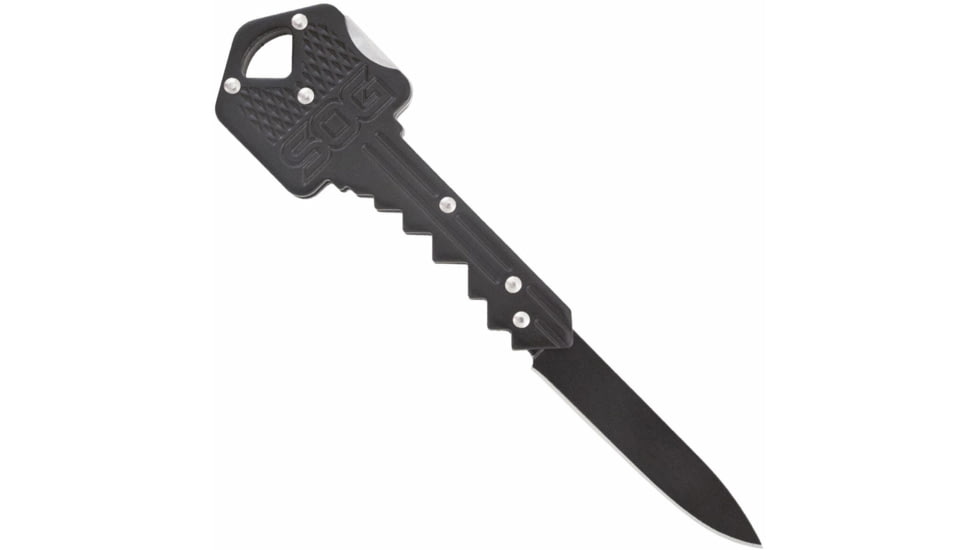SOG Specialty Knives &amp; Tools Key Folding Knife, 1.5in, 5Cr13MoV Blade, Drop Point, Black, Stainless Steel Blade, Silver, SOG-KEY-101