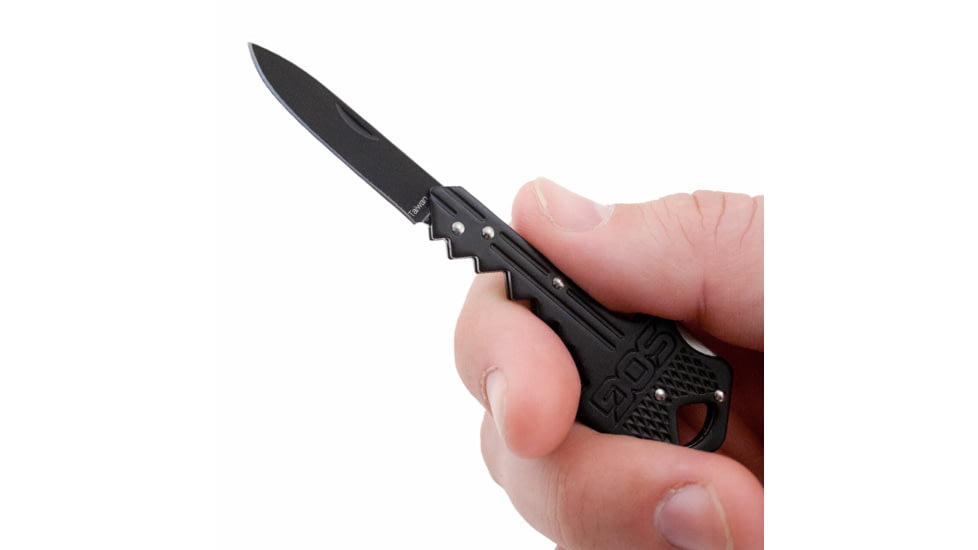 SOG Specialty Knives &amp; Tools Key Folding Knife, 1.5in, 5Cr13MoV Blade, Drop Point, Black, Stainless Steel Blade, Silver, SOG-KEY-101