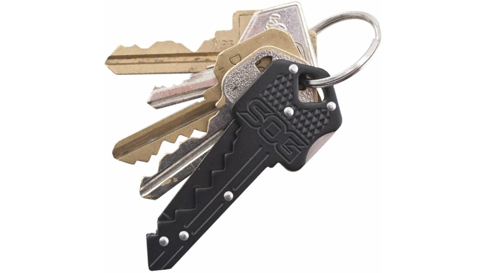 SOG Specialty Knives &amp; Tools Key Folding Knife, 1.5in, 5Cr13MoV Blade, Drop Point, Black, Stainless Steel Blade, Silver, SOG-KEY-101