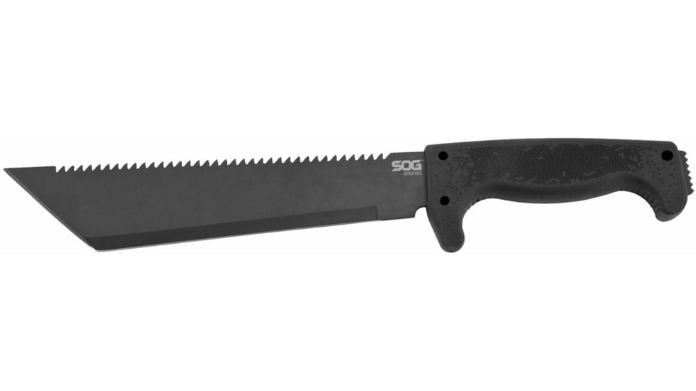 SOG Specialty Knives &amp; Tools SOGFari Machete Fixed Blade Knife, 10in, 3Cr13 Blade, Tanto, Black, Kraton Handle, Black, SOG-MC04-N