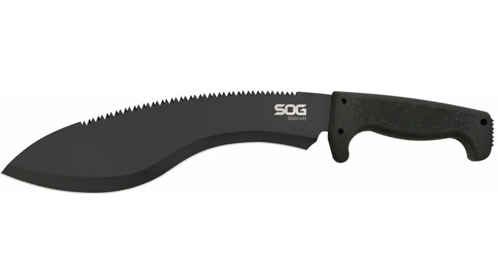 SOG Specialty Knives &amp; Tools SOGFari Machete Fixed Blade Knife, 12in, 3Cr13 Blade, Drop Point/Saw, Black, Kraton Handle, Black/Black, SOG-MC11-N
