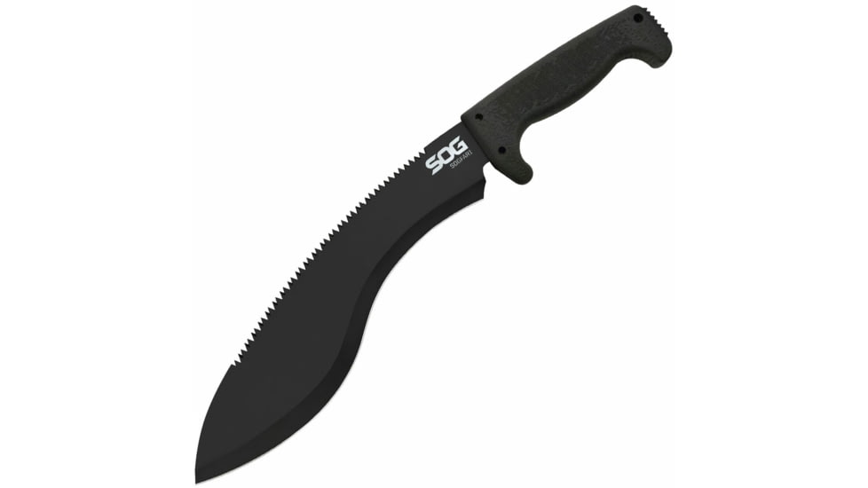 SOG Specialty Knives &amp; Tools SOGFari Machete Fixed Blade Knife, 12in, 3Cr13 Blade, Drop Point/Saw, Black, Kraton Handle, Black/Black, SOG-MC11-N
