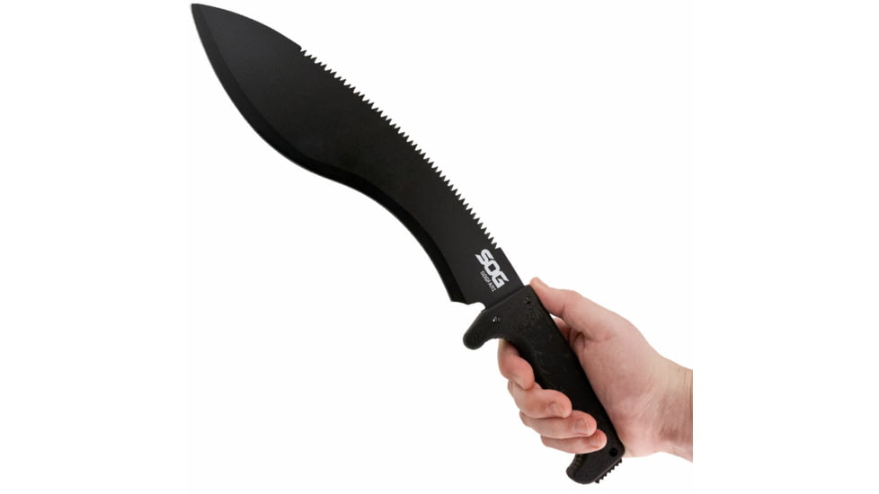 SOG Specialty Knives &amp; Tools SOGFari Machete Fixed Blade Knife, 12in, 3Cr13 Blade, Drop Point/Saw, Black, Kraton Handle, Black/Black, SOG-MC11-N
