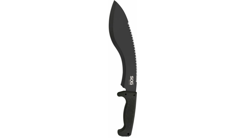 SOG Specialty Knives &amp; Tools SOGFari Machete Fixed Blade Knife, 12in, 3Cr13 Blade, Drop Point/Saw, Black, Kraton Handle, Black/Black, SOG-MC11-N