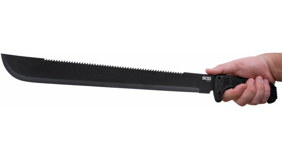 SOG Specialty Knives &amp; Tools SOGFari Machete Fixed Blade Knife, 18in, 3Cr13 Blade, Machete, Black, Kraton Handle, Black/Black, SOG-MC02-N