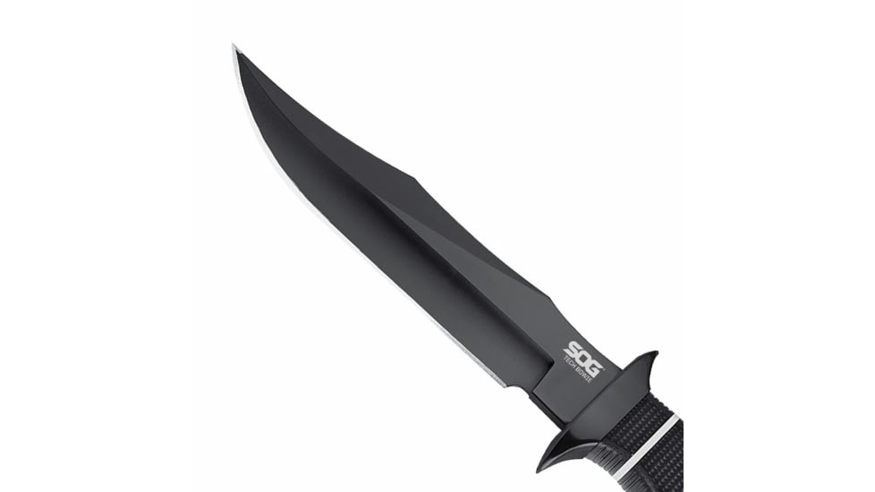SOG Specialty Knives &amp; Tools Tech Bowie Fixed Blade Knife, 6.4in, AUS-8 Blade, Clip Point, Black, Kraton Handle, Black, SOG-S10B-K