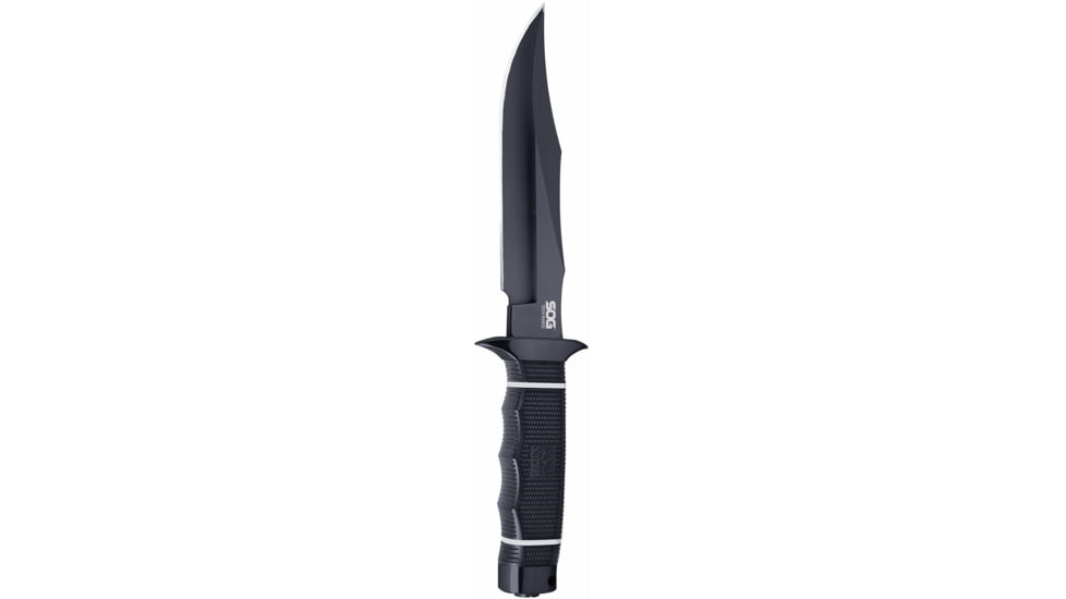 SOG Specialty Knives &amp; Tools Tech Bowie Fixed Blade Knife, 6.4in, AUS-8 Blade, Clip Point, Black, Kraton Handle, Black, SOG-S10B-K